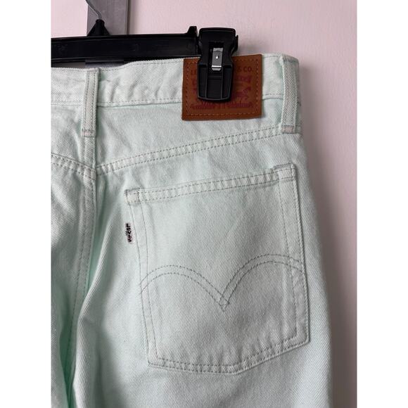 Levi’s 501 Button Fly Jeans Straight Leg Teal Aqua Size 27 Raw Hem Y2K C25 - Picture 2 of 8